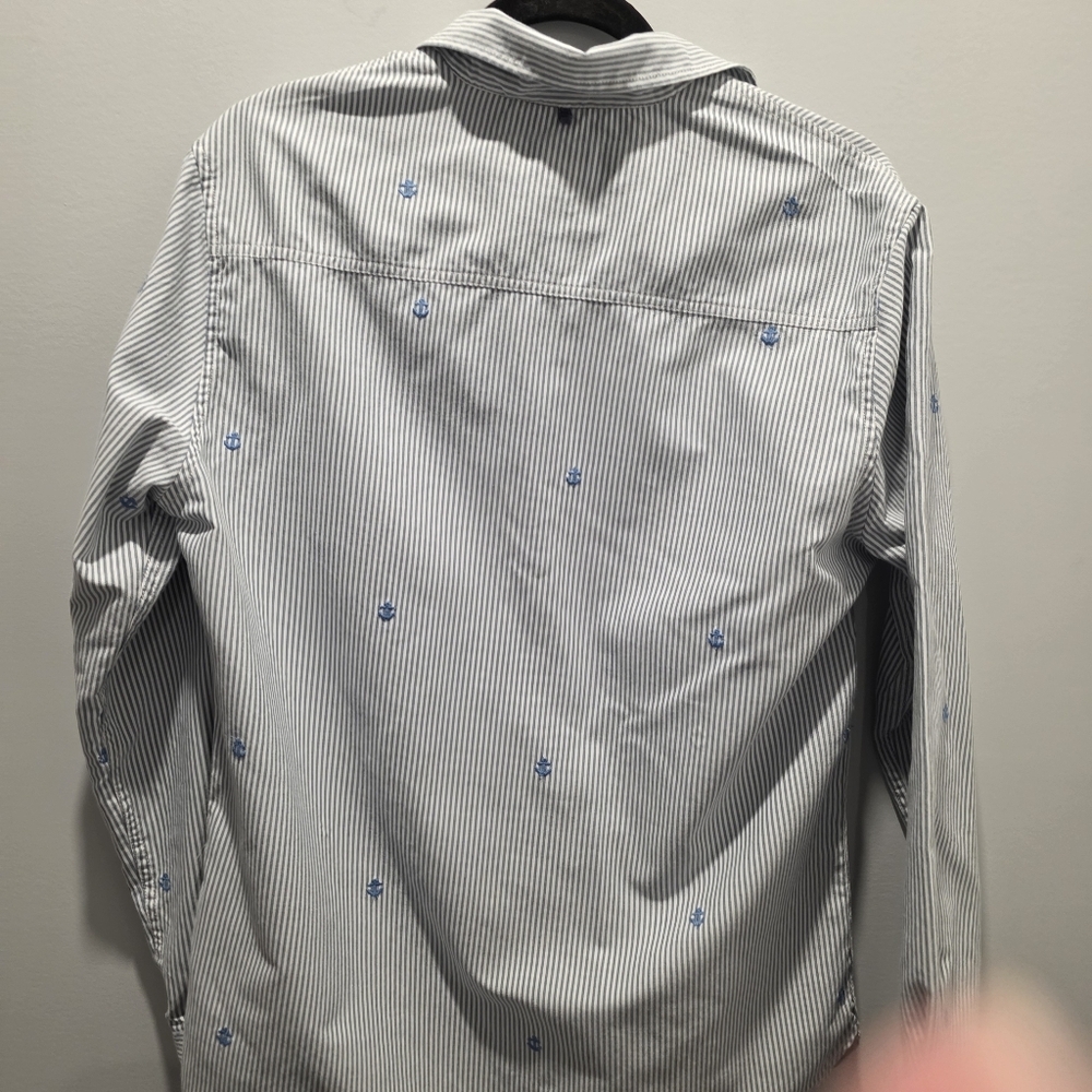 PD&C Men’s Blue White Striped Anchor Button Down Shirt Small Nautical - Picture 6 of 12